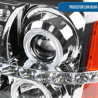 Ronnin - Fits 2002-2006 Cadillac Escalade Upgraded Replacement LED Dual Angel Eyes Halogen Projector Headlights Assembly Pair | Chrome