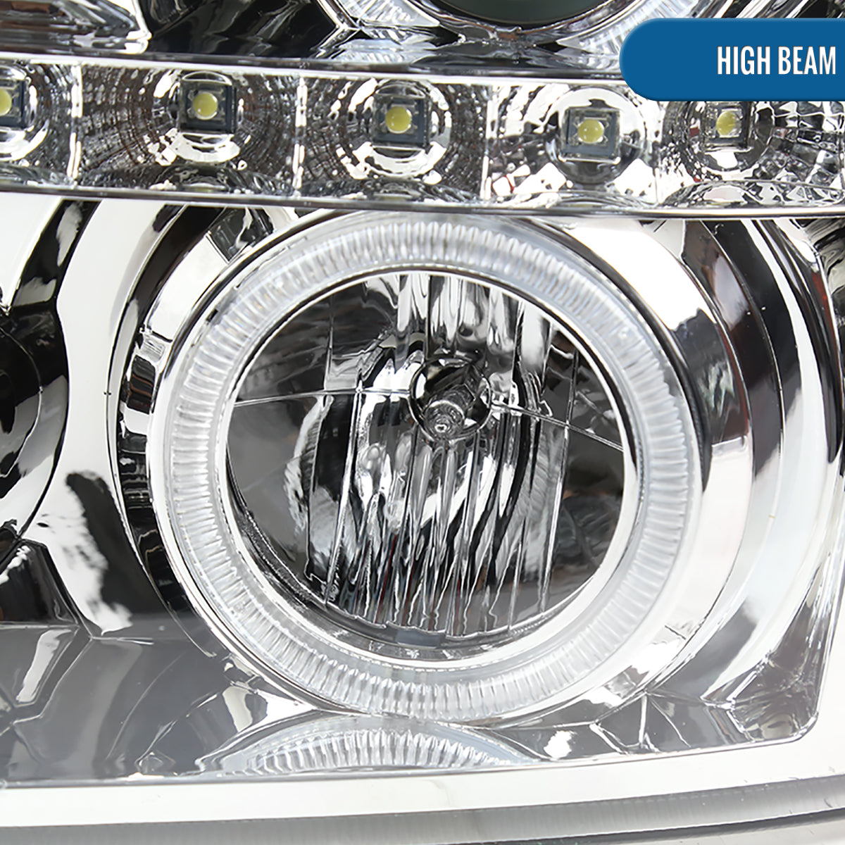 Ronnin - Fits 2002-2006 Cadillac Escalade Upgraded Replacement LED Dual Angel Eyes Halogen Projector Headlights Assembly Pair | Chrome