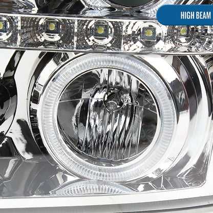 Ronnin - Fits 2002-2006 Cadillac Escalade Upgraded Replacement LED Dual Angel Eyes Halogen Projector Headlights Assembly Pair | Chrome