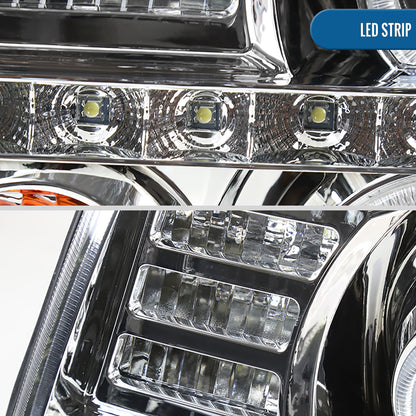 Ronnin - Fits 2002-2006 Cadillac Escalade Upgraded Replacement LED Dual Angel Eyes Halogen Projector Headlights Assembly Pair | Chrome