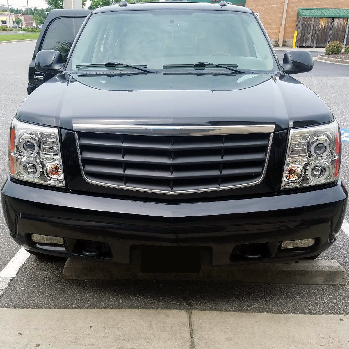 Ronnin - Fits 2002-2006 Cadillac Escalade Upgraded Replacement LED Dual Angel Eyes Halogen Projector Headlights Assembly Pair | Chrome