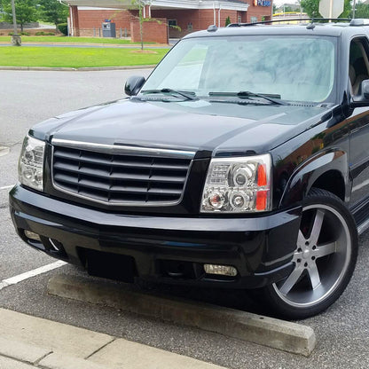 Ronnin - Fits 2002-2006 Cadillac Escalade Upgraded Replacement LED Dual Angel Eyes Halogen Projector Headlights Assembly Pair | Chrome