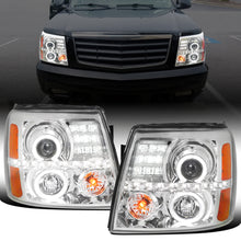 Ronnin - Fits 2002-2006 Cadillac Escalade Upgraded Replacement LED Dual Angel Eyes Halogen Projector Headlights Assembly Pair | Chrome