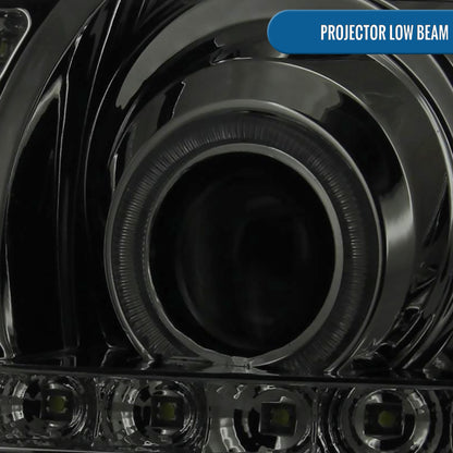 Ronnin - Fits 2002-2006 Cadillac Escalade Upgraded Replacement LED Dual Angel Eyes Halogen Projector Headlights Assembly Pair | Smoke