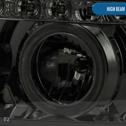 Ronnin - Fits 2002-2006 Cadillac Escalade Upgraded Replacement LED Dual Angel Eyes Halogen Projector Headlights Assembly Pair | Smoke