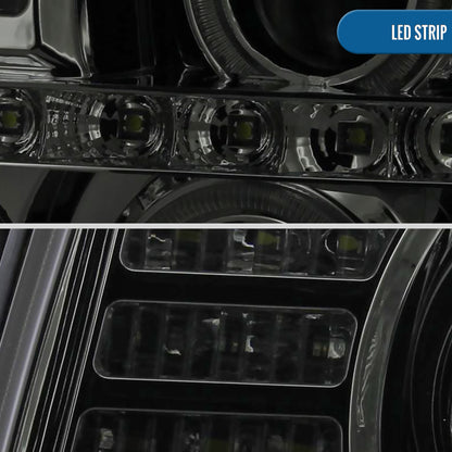 Ronnin - Fits 2002-2006 Cadillac Escalade Upgraded Replacement LED Dual Angel Eyes Halogen Projector Headlights Assembly Pair | Smoke