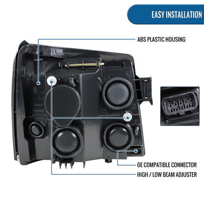 Ronnin - Fits 2002-2006 Cadillac Escalade Upgraded Replacement LED Dual Angel Eyes Halogen Projector Headlights Assembly Pair | Smoke