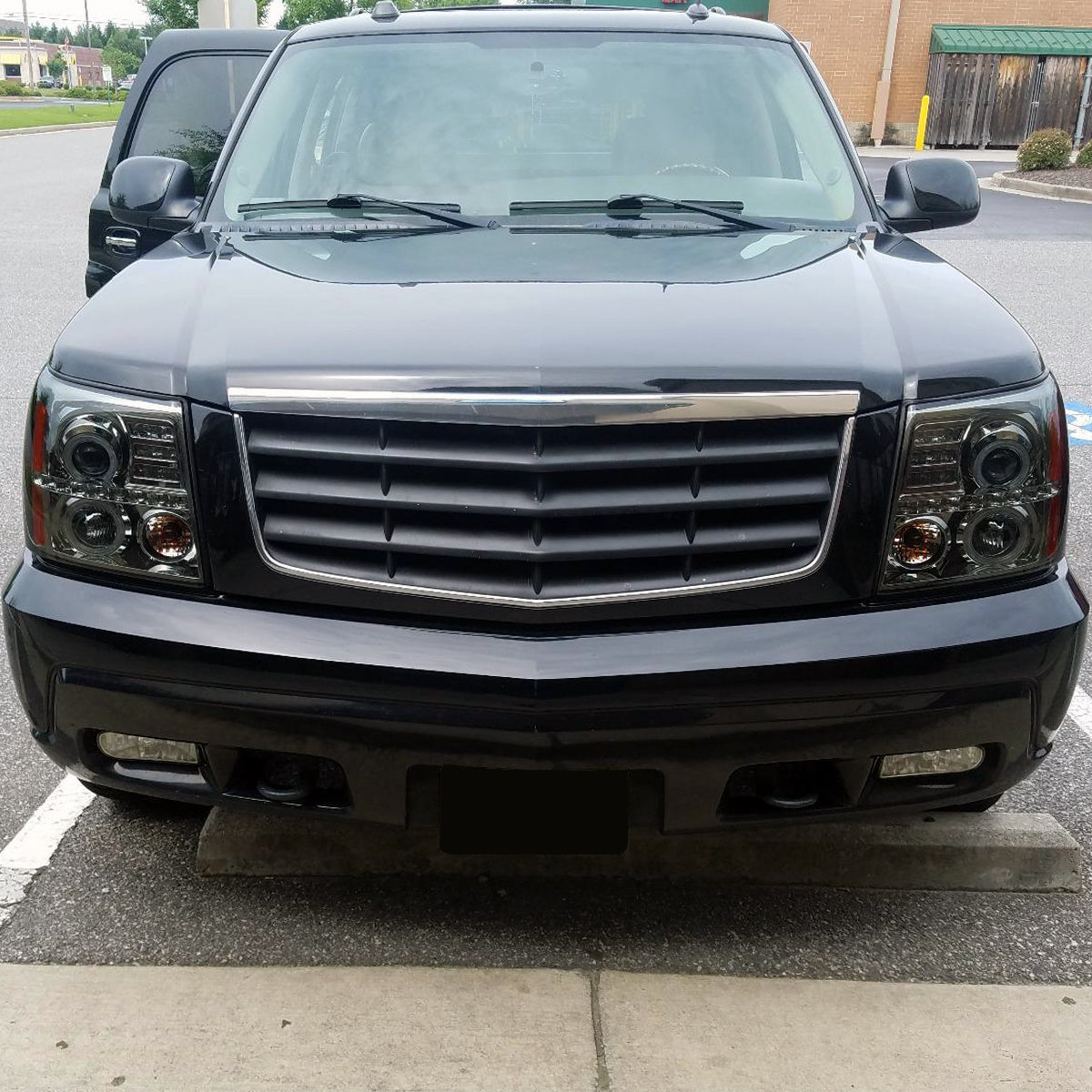 Ronnin - Fits 2002-2006 Cadillac Escalade Upgraded Replacement LED Dual Angel Eyes Halogen Projector Headlights Assembly Pair | Smoke