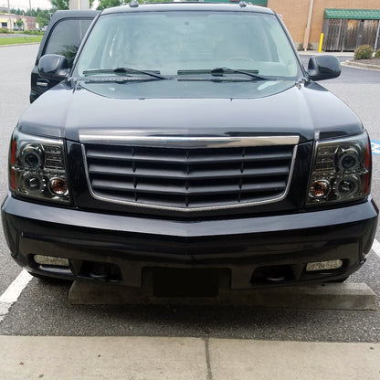 Ronnin - Fits 2002-2006 Cadillac Escalade Upgraded Replacement LED Dual Angel Eyes Halogen Projector Headlights Assembly Pair | Smoke