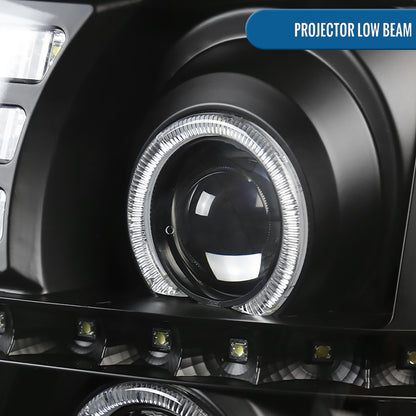 Ronnin - Fits 2002-2006 Cadillac Escalade Upgraded Replacement LED Dual Angel Eyes Halogen Projector Headlights Assembly Pair | Black
