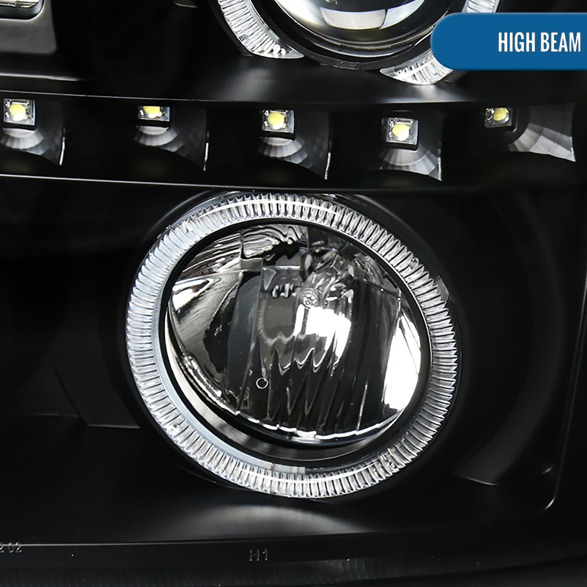 Ronnin - Fits 2002-2006 Cadillac Escalade Upgraded Replacement LED Dual Angel Eyes Halogen Projector Headlights Assembly Pair | Black