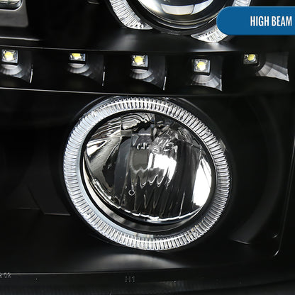 Ronnin - Fits 2002-2006 Cadillac Escalade Upgraded Replacement LED Dual Angel Eyes Halogen Projector Headlights Assembly Pair | Black