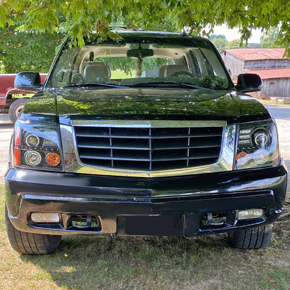 Ronnin - Fits 2002-2006 Cadillac Escalade Upgraded Replacement LED Dual Angel Eyes Halogen Projector Headlights Assembly Pair | Black