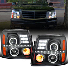 Ronnin - Fits 2002-2006 Cadillac Escalade Upgraded Replacement LED Dual Angel Eyes Halogen Projector Headlights Assembly Pair | Black