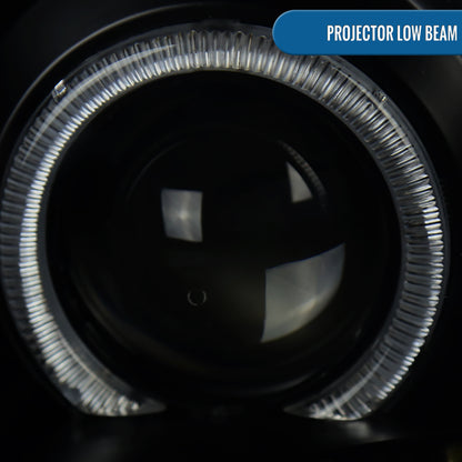 Ronnin - Fits 2002-2006 Cadillac Escalade Upgraded Replacement LED Dual Angel Eyes Halogen Projector Headlights Assembly Pair | Black Smoke