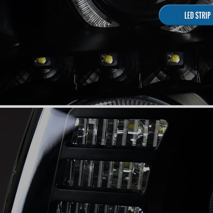 Ronnin - Fits 2002-2006 Cadillac Escalade Upgraded Replacement LED Dual Angel Eyes Halogen Projector Headlights Assembly Pair | Black Smoke