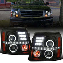 Ronnin - Fits 2002-2006 Cadillac Escalade Upgraded Replacement LED Dual Angel Eyes Halogen Projector Headlights Assembly Pair | Black Smoke
