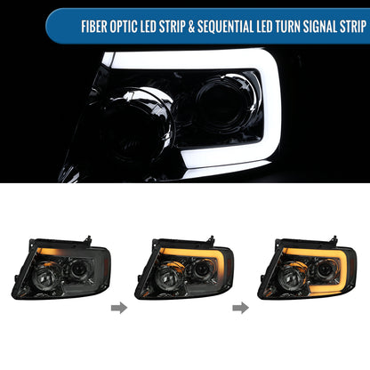 Ronnin - Fits 2004-2008 Ford F150 2006-2008 Lincoln Mark LT Upgraded LED Switchback Sequential Turn Signal Projector Headlights Assembly Pair | Smoke