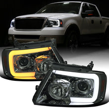 Ronnin - Fits 2004-2008 Ford F150 2006-2008 Lincoln Mark LT Upgraded LED Switchback Sequential Turn Signal Projector Headlights Assembly Pair | Smoke