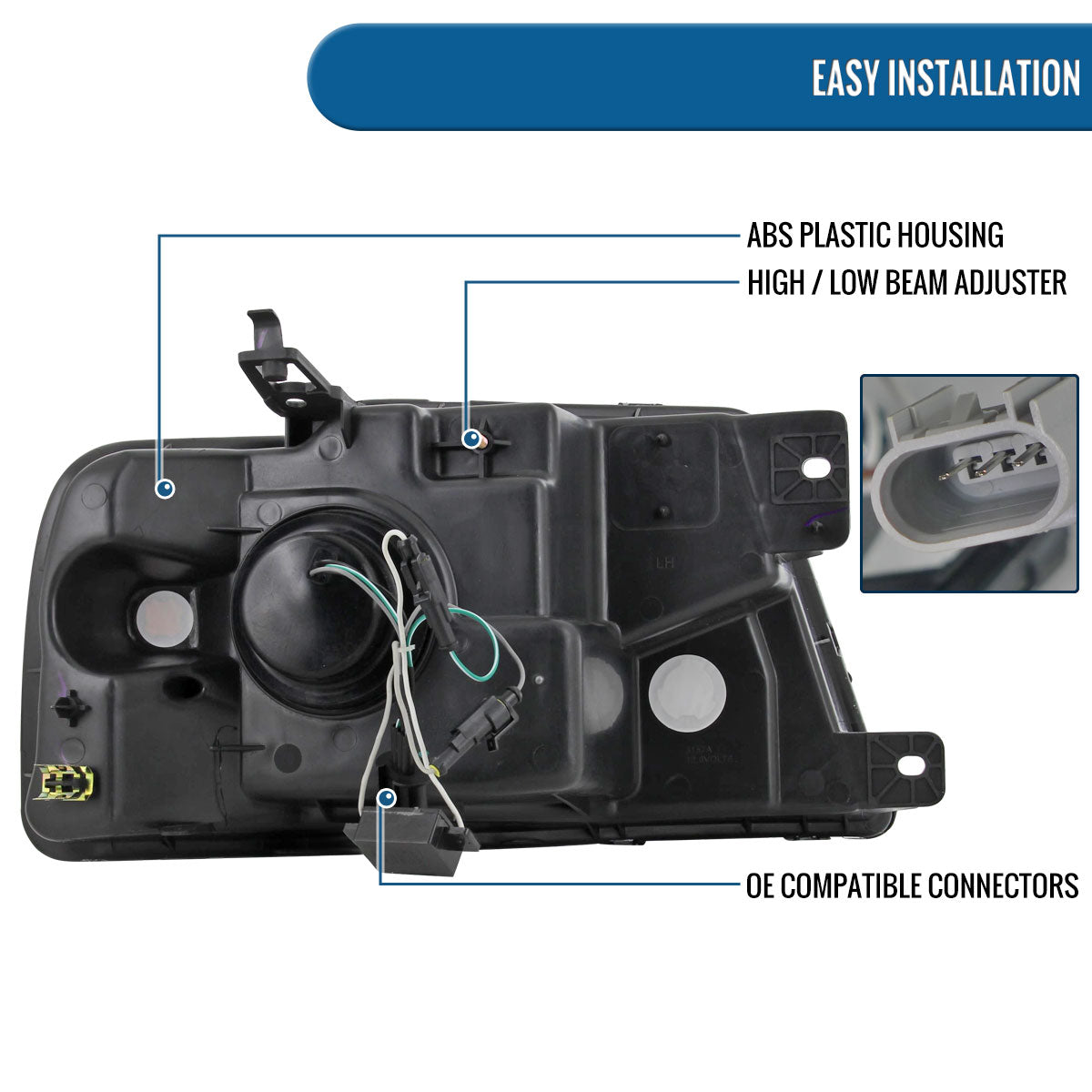 Ronnin - Fits 2004-2008 Ford F150 2006-2008 Lincoln Mark LT Projector Headlights Pair | Black