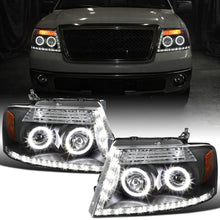 2004-2008 Ford F150 Lincoln Mark LT Pickup Truck LED Running Lights Upgrade Replacement Projector Headlights Assembly Pair | Black