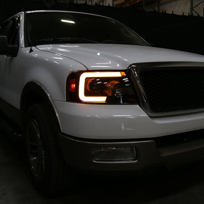 Ronnin - Fits 2004-2008 Ford F150 2006-2008 Lincoln Mark LT Upgraded LED Switchback Sequential Turn Signal Projector Headlights Assembly Pair | Black