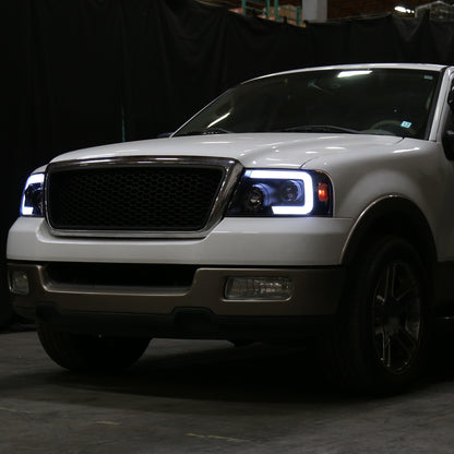 Ronnin - Fits 2004-2008 Ford F150 2006-2008 Lincoln Mark LT Upgraded LED Switchback Sequential Turn Signal Projector Headlights Assembly Pair | Black Smoke