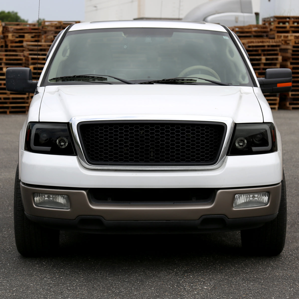 Ronnin - Fits 2004-2008 Ford F150 2006-2008 Lincoln Mark LT Upgraded LED Switchback Sequential Turn Signal Projector Headlights Assembly Pair | Black Smoke