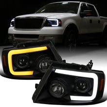 Ronnin - Fits 2004-2008 Ford F150 2006-2008 Lincoln Mark LT Upgraded LED Switchback Sequential Turn Signal Projector Headlights Assembly Pair | Black Smoke