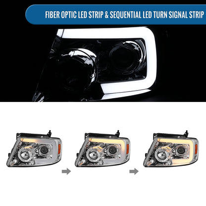 Ronnin - Fits 2004-2008 Ford F150 2006-2008 Lincoln Mark LT Upgraded LED Switchback Sequential Turn Signal Projector Headlights Assembly Pair | Chrome