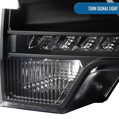 Ronnin - Fits 2009-2014 Ford F150 Pickup Truck Retro Style Replacement LED Running Lights Projector Halogen Headlights Assembly Pair | Black