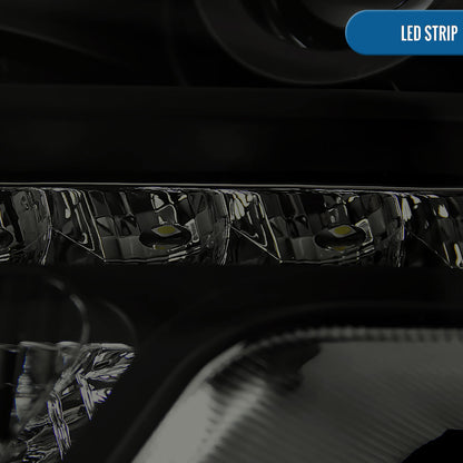 Ronnin - Fits 2009-2014 Ford F150 Pickup Truck Retro Style Replacement LED Running Lights Projector Halogen Headlights Assembly Pair | Black Smoke