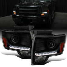 Ronnin - Fits 2009-2014 Ford F150 Pickup Truck Retro Style Replacement LED Running Lights Projector Halogen Headlights Assembly Pair | Black Smoke