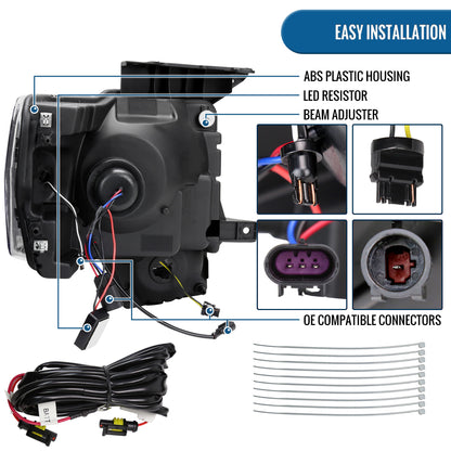 Ronnin - Fits 2009-2014 Ford F150 Pickup Truck Upgraded Halogen Projector Headlights LED Switchback Sequential Turn Signals + Animated Startup Effect Assembly Pair | Black Smoke