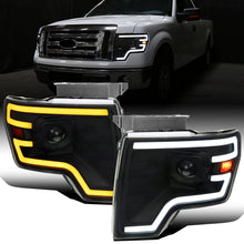 Ronnin - Fits 2009-2014 Ford F150 Pickup Truck Upgraded Halogen Projector Headlights LED Switchback Sequential Turn Signals + Animated Startup Effect Assembly Pair | Black Smoke