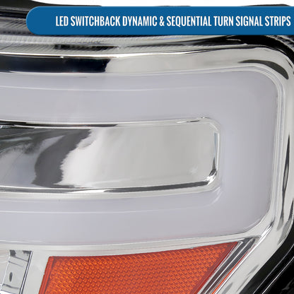 Ronnin - Fits 2009-2014 Ford F150 Pickup Truck Upgraded Halogen Projector Headlights LED Switchback Sequential Turn Signals + Animated Startup Effect Assembly Pair | Chrome