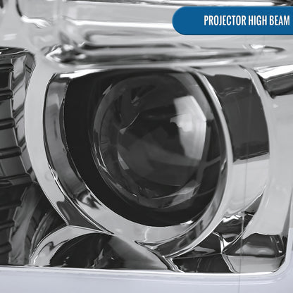 Ronnin - Fits 2015-2017 Ford F150 LED Tube Halogen Dual Projector Headlights Assembly Pair | Chrome