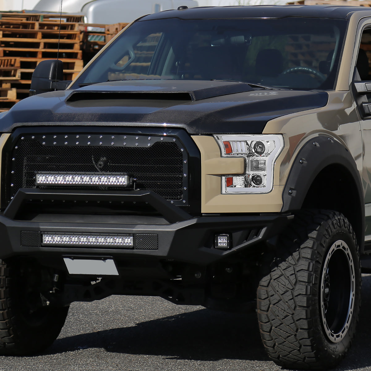 Ronnin - Fits 2015-2017 Ford F150 LED Tube Halogen Dual Projector Headlights Assembly Pair | Chrome