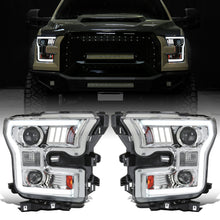 Ronnin - Fits 2015-2017 Ford F150 LED Tube Halogen Dual Projector Headlights Assembly Pair | Chrome