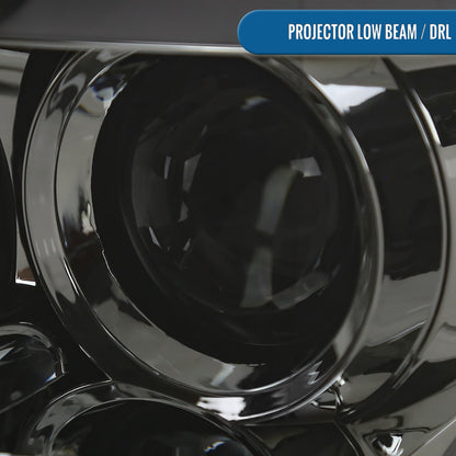 Ronnin - Fits 2015-2017 Ford F150 LED Tube Halogen Dual Projector Headlights Assembly Pair | Smoke