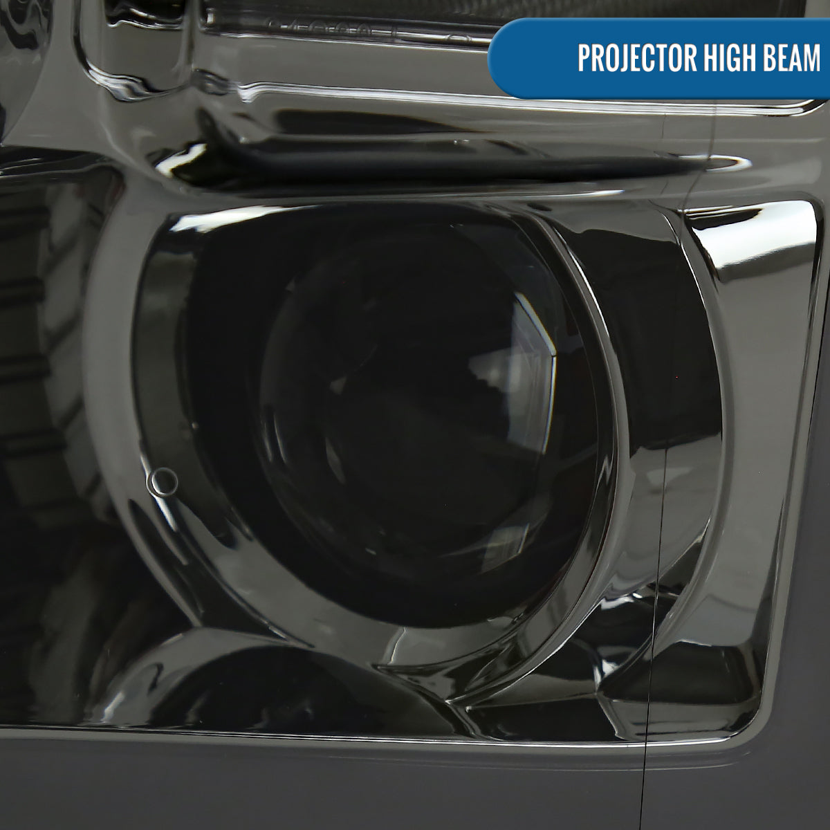 Ronnin - Fits 2015-2017 Ford F150 LED Tube Halogen Dual Projector Headlights Assembly Pair | Smoke