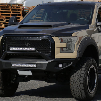 Ronnin - Fits 2015-2017 Ford F150 LED Tube Halogen Dual Projector Headlights Assembly Pair | Smoke