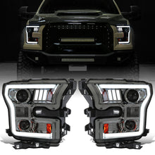 Ronnin - Fits 2015-2017 Ford F150 LED Tube Halogen Dual Projector Headlights Assembly Pair | Smoke