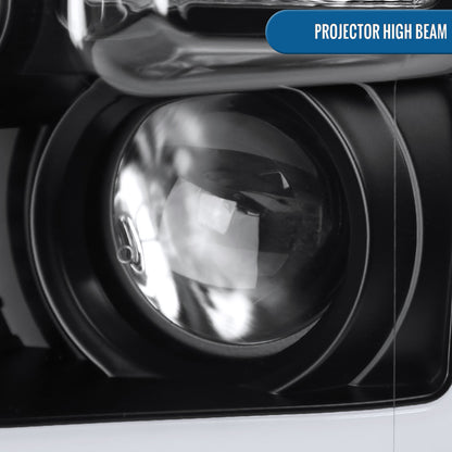 Ronnin - Fits 2015-2017 Ford F150 LED Tube Halogen Dual Projector Headlights Assembly Pair | Black