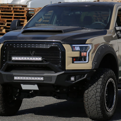 Ronnin - Fits 2015-2017 Ford F150 LED Tube Halogen Dual Projector Headlights Assembly Pair | Black