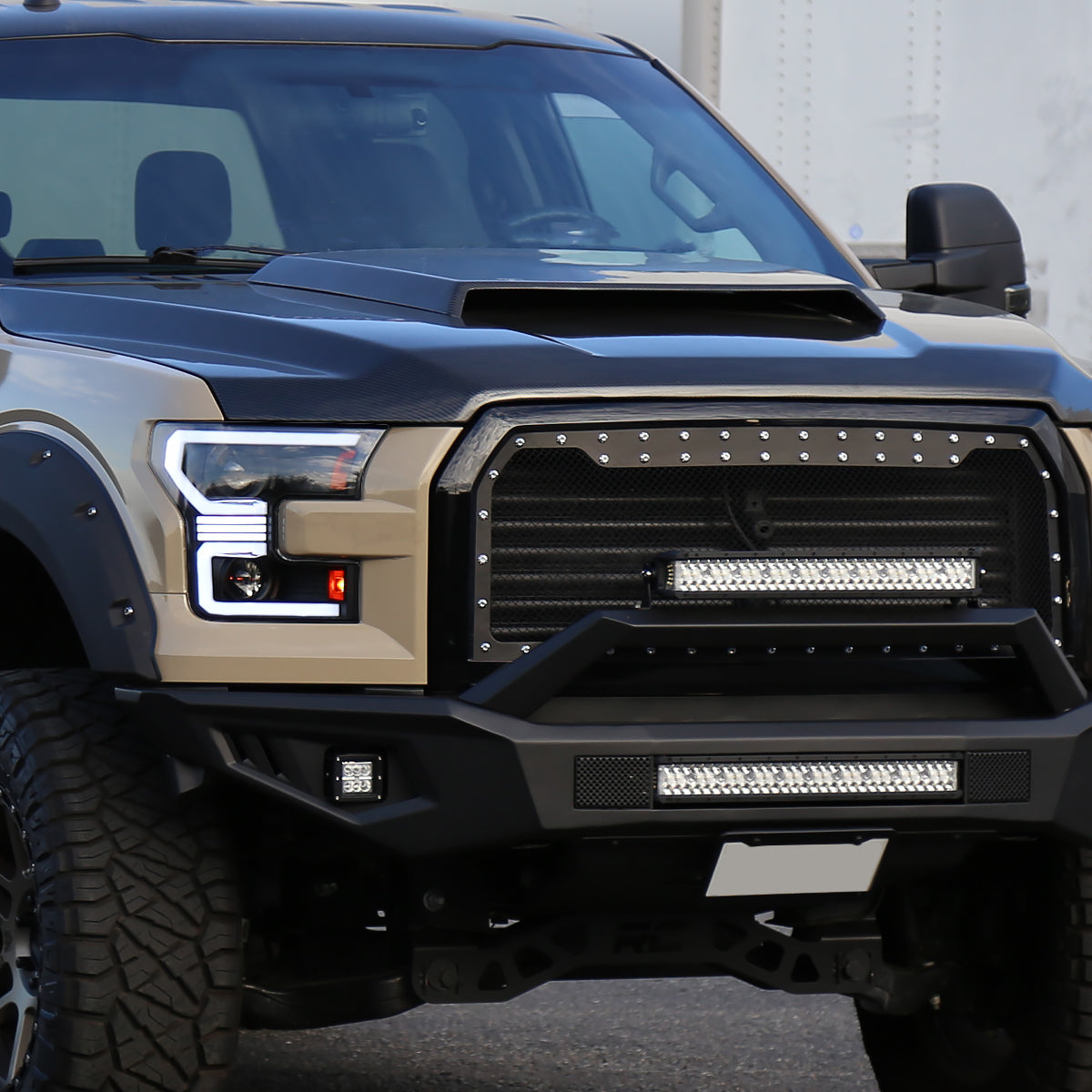 Ronnin - Fits 2015-2017 Ford F150 Halogen Dual Projector Headlights LED DRL Switchback Sequential Turn Signals With 2 Lighting Patterns  Assembly Pair | Black