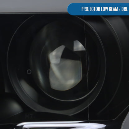 Ronnin - Fits 2015-2017 Ford F150 LED Tube Halogen Dual Projector Headlights Assembly Pair | Black Smoke