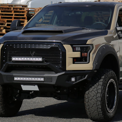 Ronnin - Fits 2015-2017 Ford F150 LED Tube Halogen Dual Projector Headlights Assembly Pair | Black Smoke