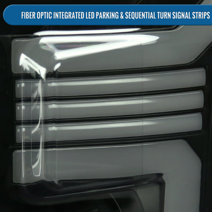 Ronnin - Fits 2015-2017 Ford F150 Halogen Dual Projector Headlights LED DRL Switchback Sequential Turn Signals With 2 Lighting Patterns  Assembly Pair | Black Smoke