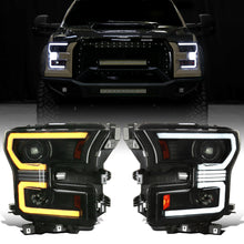Ronnin - Fits 2015-2017 Ford F150 Halogen Dual Projector Headlights LED DRL Switchback Sequential Turn Signals With 2 Lighting Patterns  Assembly Pair | Black Smoke